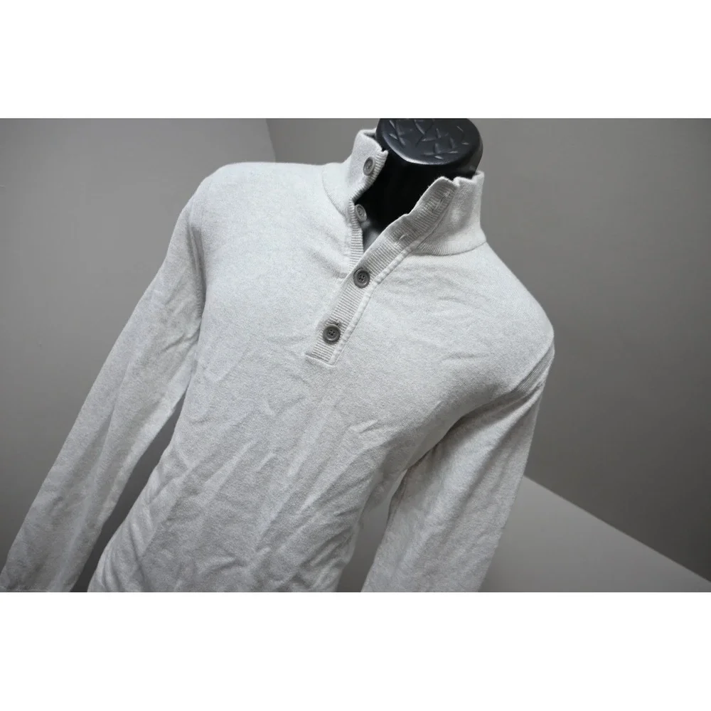 Banana Republic Sweater Men Large Gray Cotton Cashmere Mock Neck Button EUC